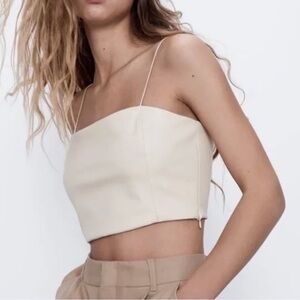 ZARA Cream Leather Crop Top